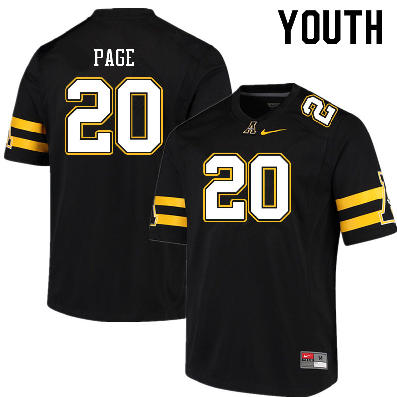 Youth #20 Tyler Page Appalachian State Mountaineers College Football Jerseys Sale-Black - Click Image to Close